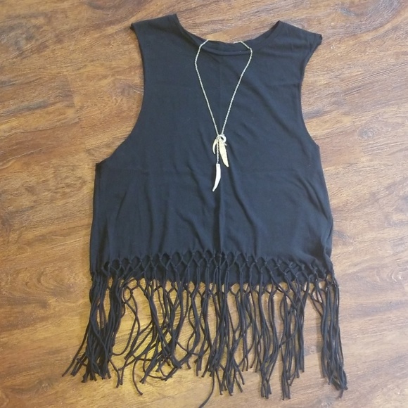 Divided Tops - ❤ 6 for 15 ❤ Black fringe tank top